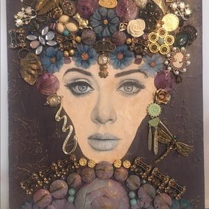 Jewelry Art Lady on Canvas Board OOAK